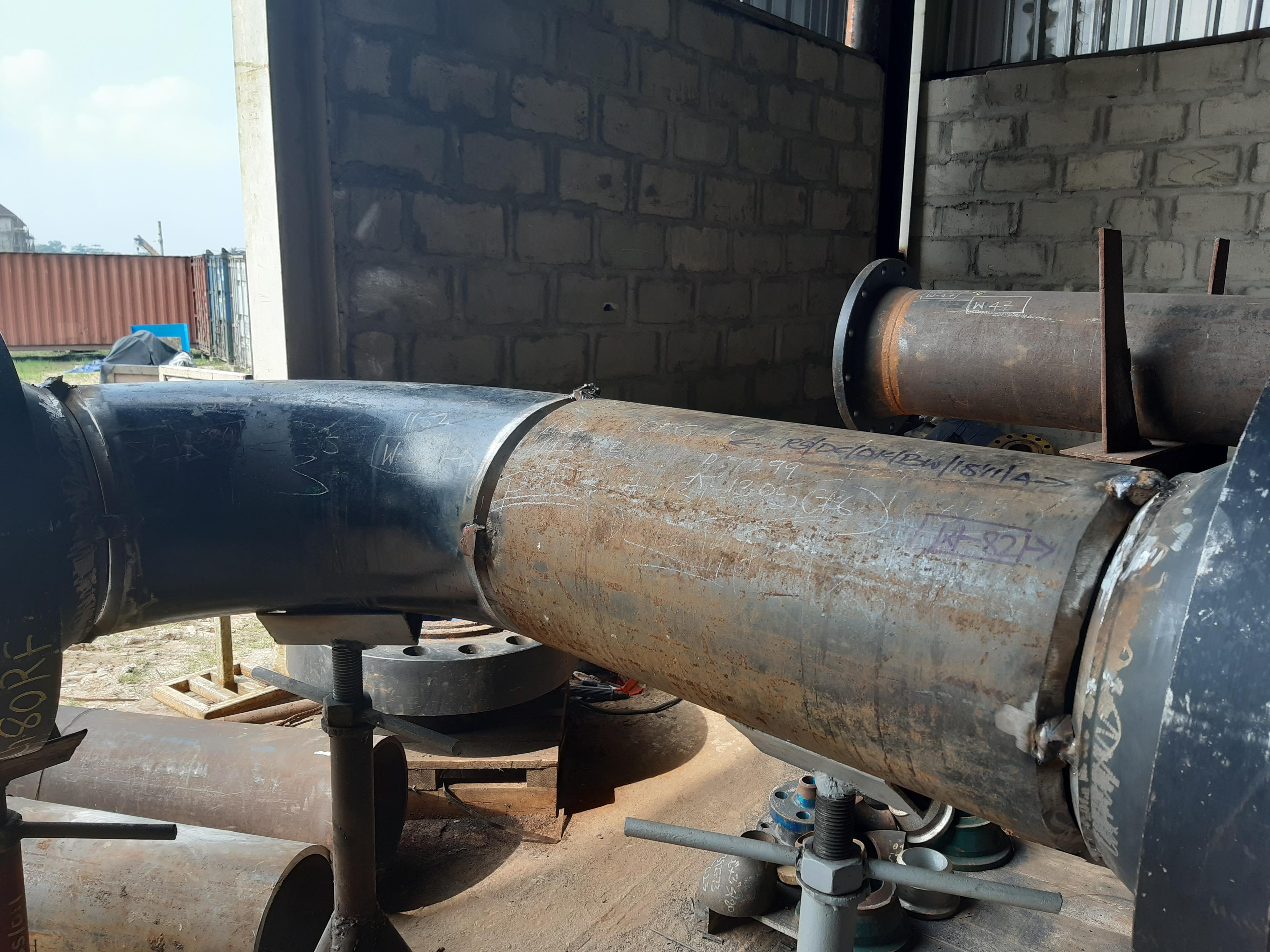 Pipe sections received and staged for fabrication